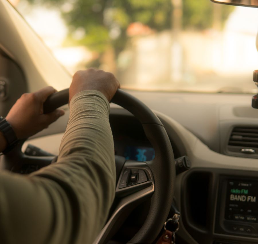 A Person Holding A Steering Wheel