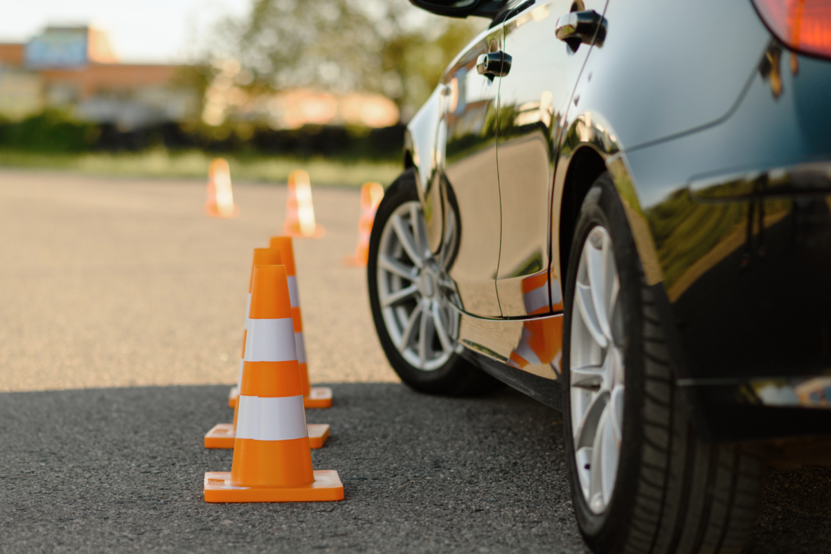 driving school cone and car in temple texas