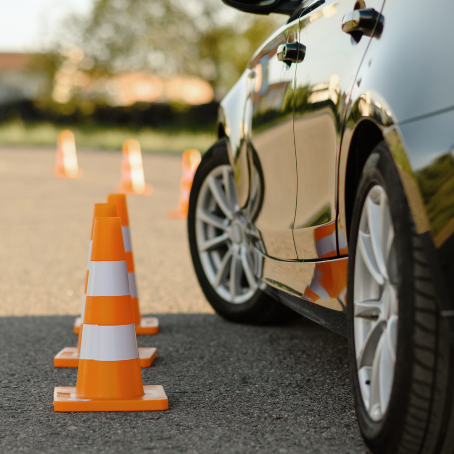 driving school cone and car in temple texas